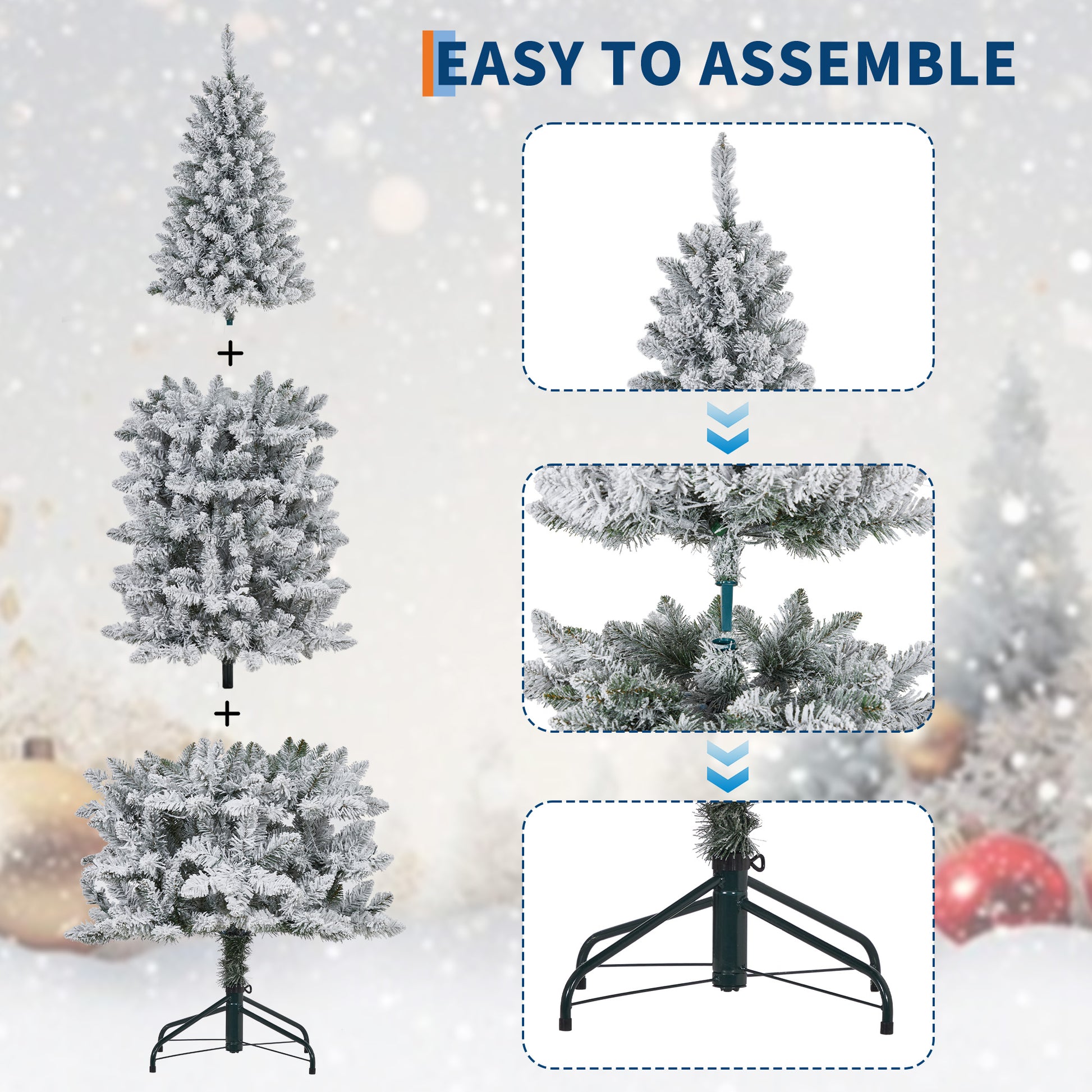 Garvee 6ft Pre-lit Artificial Christmas Tree, Snow-Flocked Pencil Xmas Tree with Warm White Lights, Snowy PVC Branch Tips, Seasonal Decoration Tree for Home Office