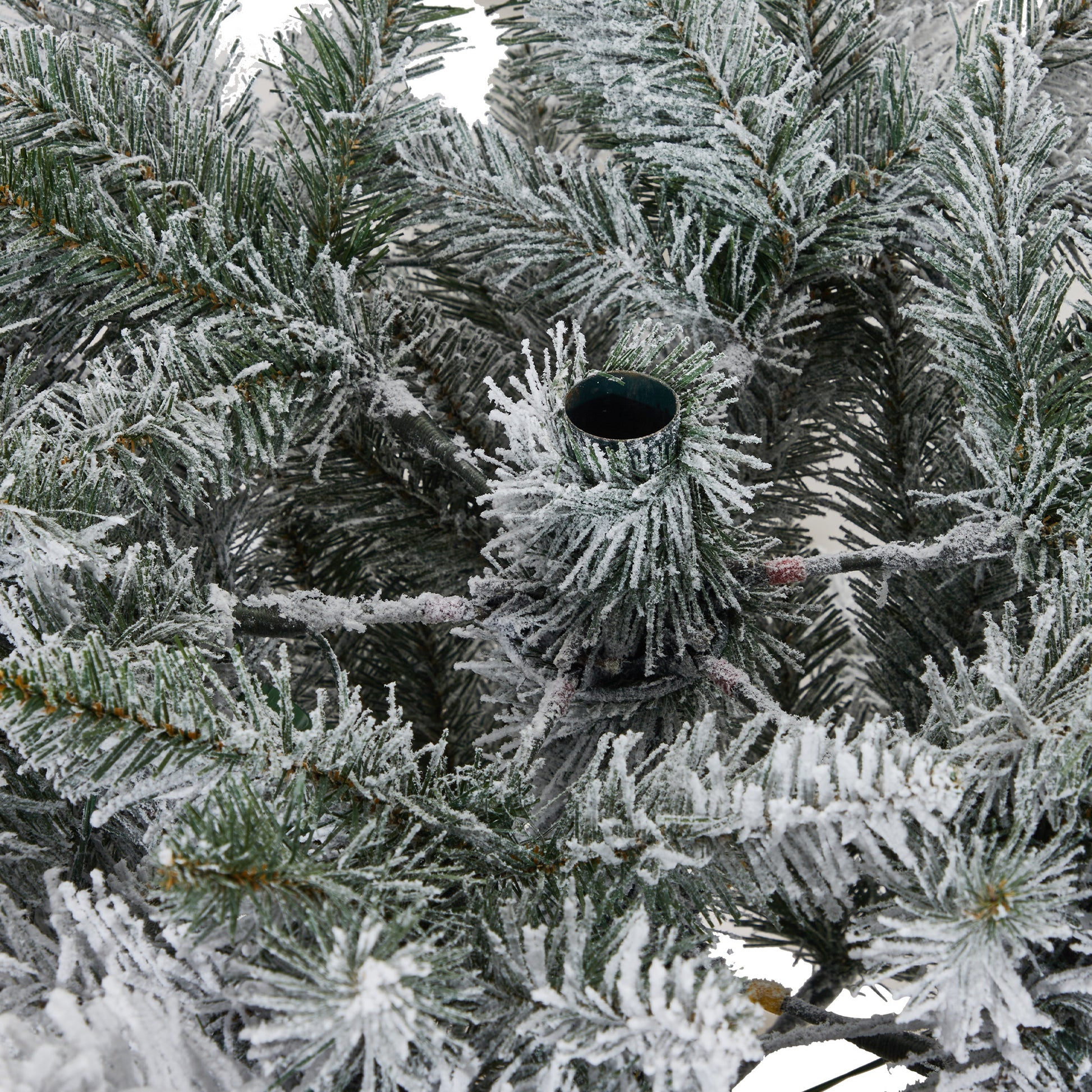 Garvee 12ft Pre-lit Artificial Christmas Tree, Snow-Flocked Pencil Xmas Tree with Warm White Lights, Snowy PVC Branch Tips, Seasonal Decoration Tree for Home Office