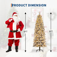 Garvee 6ft Pre-lit Artificial Christmas Tree, Snow-Flocked Pencil Xmas Tree with Warm White Lights, Snowy PVC Branch Tips, Seasonal Decoration Tree for Home Office