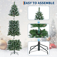 Garvee 9ft Pre-Lit Pencil Christmas Tree, Artificial Hinged Xmas Tree with 1106 Snow Flocked Tips, 450 Warm-White LED Lights, Metal Stand, Fake Slim Christmas Trees for Indoor/Outdoor Decor