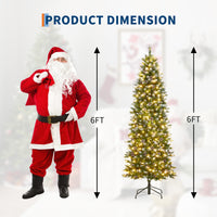 Garvee 6ft Pre-Lit Pencil Christmas Tree, Artificial Hinged Xmas Tree with 580 Snow Flocked Tips, 280 Warm-White LED Lights, Metal Stand, Fake Slim Christmas Trees for Indoor/Outdoor Decor