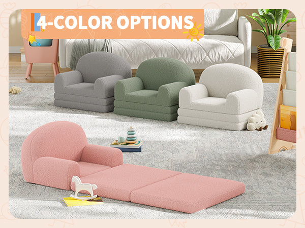 Garvee Foldable Lambswool Toddler Couch in Semi-Circular Design for Reading and Playroom, Pink