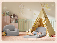 Garvee Foldable Lambswool Toddler Couch in Semi-Circular Design for Reading and Playroom, Grey