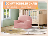 Garvee Foldable Lambswool Toddler Couch in Semi-Circular Design for Reading and Playroom, Pink