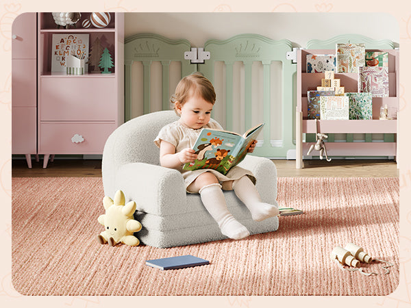 Garvee Foldable Lambswool Toddler Couch Comfy Toddler Lounger for Reading and Playroom, White