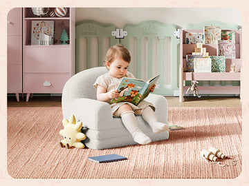 Garvee Foldable Lambswool Toddler Couch in Semi-Circular Design for Reading and Playroom, White