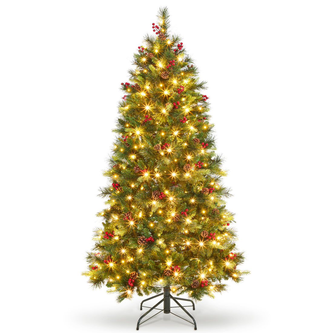 Garvee 6ft Prelit Christmas Tree, Pencil Christmas Tree with Pine Cones & Berries, 250 Warm White Lights-8 Modes, Metal Stand, PE & PVC Xmas Trees for Porch, Church, Home Decor