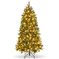Garvee 6ft Prelit Christmas Tree, Pencil Christmas Tree with Pine Cones & Berries, 250 Warm White Lights-8 Modes, Metal Stand, PE & PVC Xmas Trees for Porch, Church, Home Decor