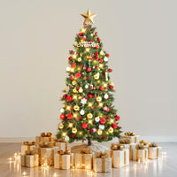 Garvee 6ft Prelit Christmas Tree, Pencil Christmas Tree with Pine Cones & Berries, 250 Warm White Lights-8 Modes, Metal Stand, PE & PVC Xmas Trees for Porch, Church, Home Decor