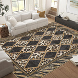 Garvee Living Room Rugs 6x9 Machine Washable Checkered Leopard Print Large Area Rug, Light Brown - Light Brown