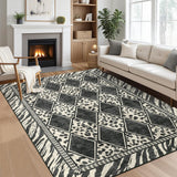 Garvee 6x9 Washable Living Room Rugs, Checkered Leopard Print, Soft Low Pile, Non-Slip Indoor Carpet, Beige/Black - Beige