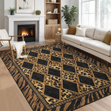 Garvee Checkered Leopard Print Area Rug Soft Low Pile Non-Slip Indoor Carpet Brown Black 5'x7' - Brown