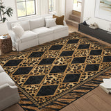 Garvee 9x12 Checkered Leopard Print Area Rug Soft Low Pile Non-Slip Indoor Carpet Brown Black - Brown