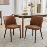 Garvee Set of 2 Mid Century Modern PU Leather Dining Chairs with Wood Legs for Dining Room, Brown - Brown