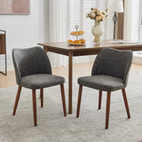 Garvee Set of 2 Mid Century Modern PU Leather Dining Chairs with Wood Legs for Dining Room, Dark Grey - Dark Grey