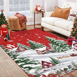 Garvee Christmas Area Rug , Washable, Soft Red, Non-Slip, Stain Resistant for Bedroom, Living Room, Nursery & Office - Christmas Tree Santa Reindeer Print Holiday Decor - Ultra-Thin Carpet - Red