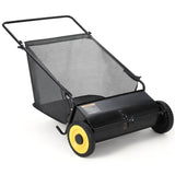 Garvee 26-Inch Push Lawn Sweeper with 7 cu.ft. Hopper, 4 Rotating Brushes, Adjustable Height, Durable Steel Frame & Rubber Wheels - Black & Yellow
