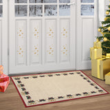 Garvee Christmas Area Rugs, Beige 2'x3' Bells Holly Berry Ribbon Garland Traditions Throw Carpets for Living Room Bedroom Kitchen Dining Room Nursery Office - Jute