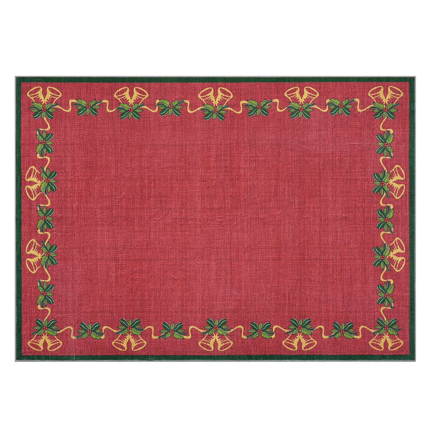 Garvee Christmas Area Rugs, Red 2'x3' Bells Holly Berry Ribbon Garland Traditions Throw Carpets for Living Room Bedroom Kitchen Dining Room Nursery Office