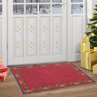 Garvee Christmas Area Rugs, Red 2'x3' Bells Holly Berry Ribbon Garland Traditions Throw Carpets for Living Room Bedroom Kitchen Dining Room Nursery Office
