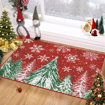 Garvee Christmas 2x3 Area Rug, Red Snowflake Christmas Tree Rugs for Living Room Washable, Bedroom Throw Rugs Non Slip, Soft Low Pile Floor Carpet for Kitchen Dining Room Christmas Decorations