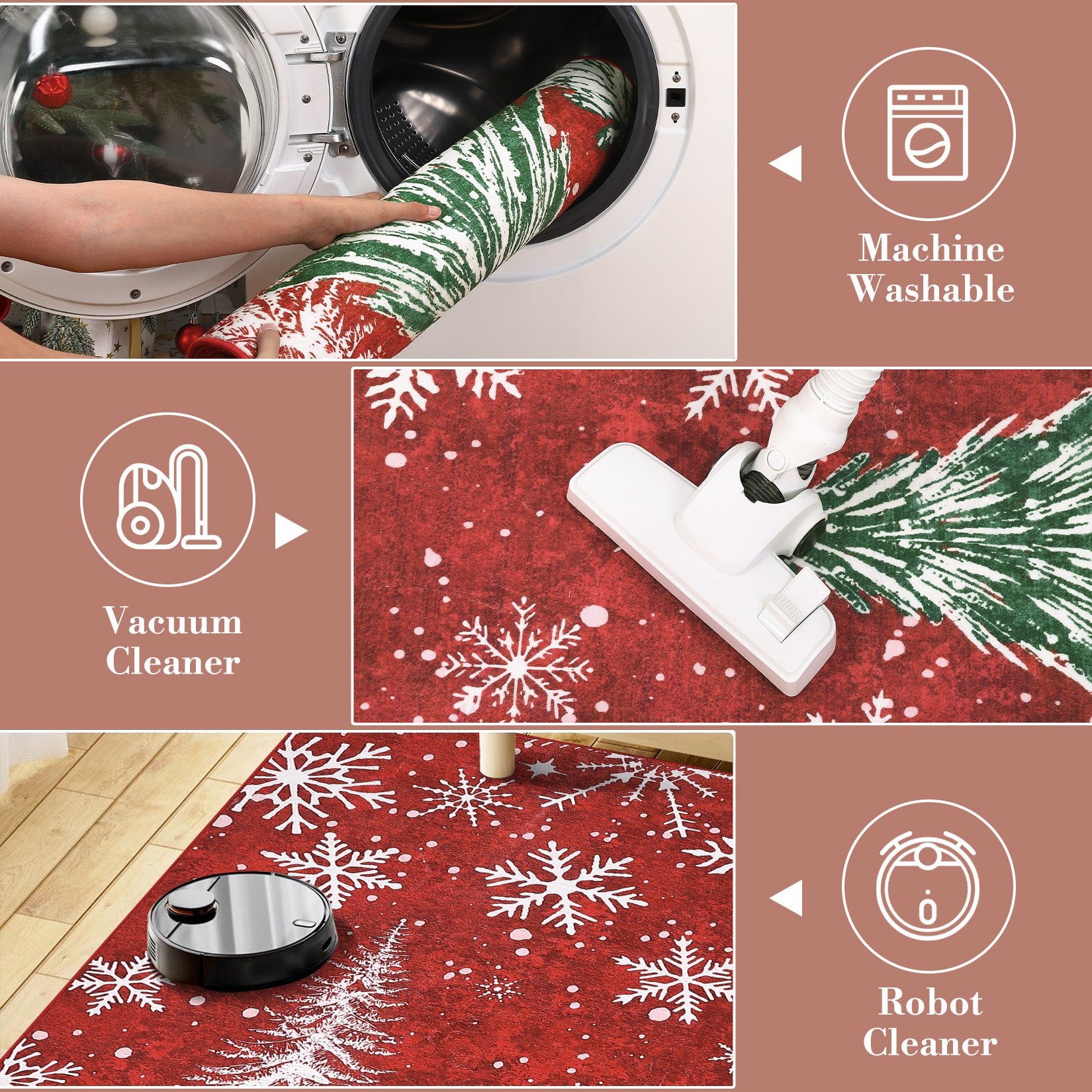 Garvee Christmas 6x9 Area Rug, Red Snowflake Christmas Tree Rugs for Living Room Washable, Bedroom Throw Rugs Non Slip, Soft Low Pile Floor Carpet for Kitchen Dining Room Christmas Decorations