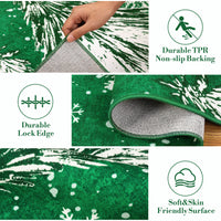 Garvee Christmas 5x7 Area Rug, Green Snowflake Christmas Tree Rugs for Living Room Washable, Bedroom Throw Rugs Non Slip, Soft Low Pile Floor Carpet for Kitchen Dining Room Christmas Decorations