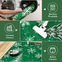 Garvee Christmas 5x7 Area Rug, Green Snowflake Christmas Tree Rugs for Living Room Washable, Bedroom Throw Rugs Non Slip, Soft Low Pile Floor Carpet for Kitchen Dining Room Christmas Decorations
