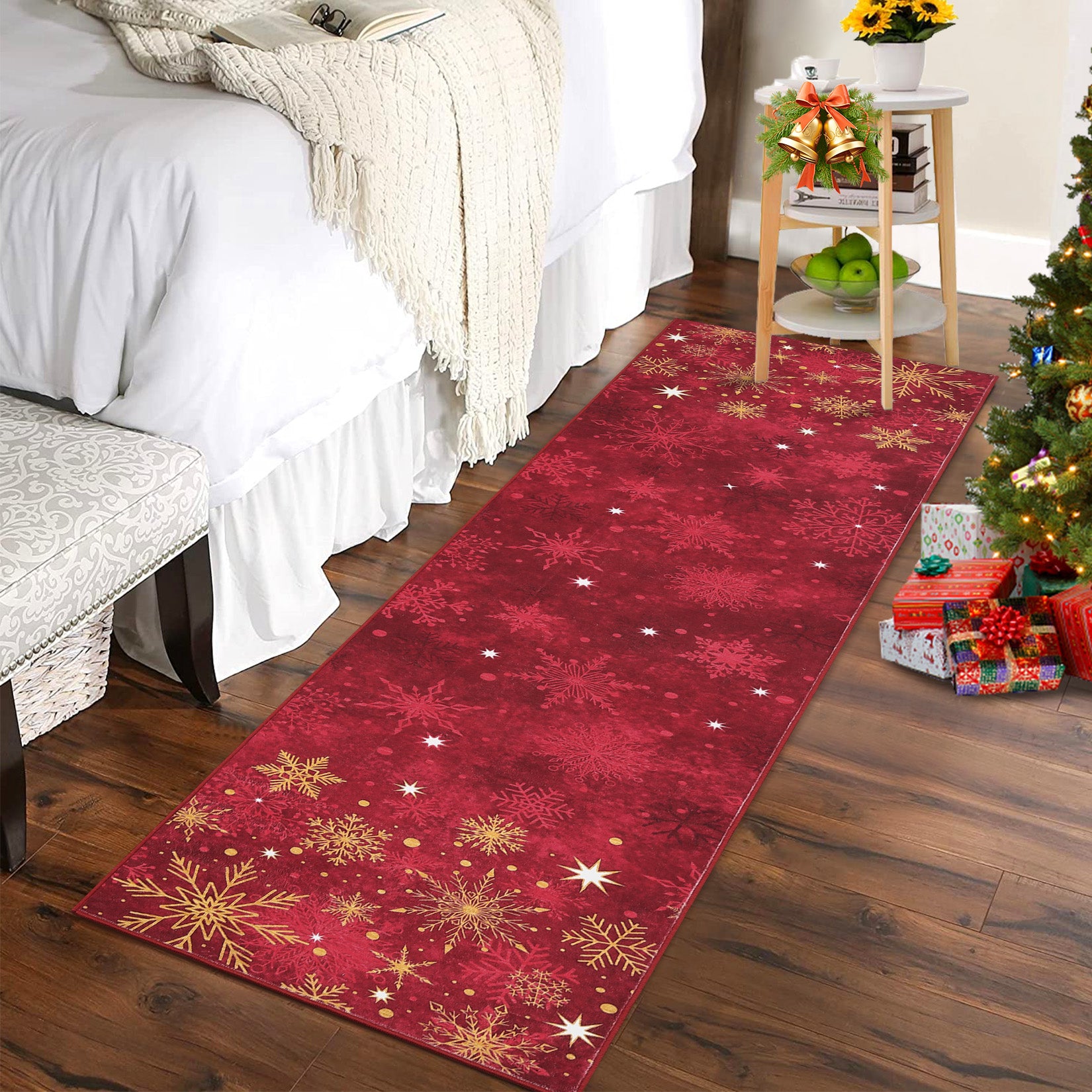 Garvee Christmas Snowflake Red 2x8 Feet Washable Foldable Non-Slip Rug (Low Pile), Pet & Child Friendly Carpet for Living Room, Bedroom Holiday Decoration