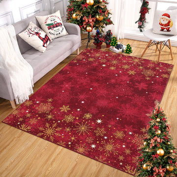 Garvee Christmas Snowflake Red 8x10 Feet Washable Foldable Non-Slip Rug (Low Pile), Pet & Child Friendly Carpet for Living Room, Bedroom Holiday Decoration