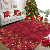 Garvee Christmas Snowflake Red 8x10 Feet Washable Foldable Non-Slip Rug (Low Pile), Pet & Child Friendly Carpet for Living Room, Bedroom Holiday Decoration