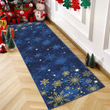 Garvee Christmas Snowflake Blue 2x10 Feet Washable Foldable Non-Slip Rug (Low Pile), Pet & Child Friendly Carpet for Living Room, Bedroom Holiday Decoration - Blue