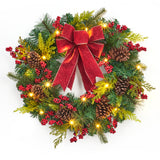 Garvee Battery-Powered Christmas Wreath 24" Weather-Resistant Pine 3 Lighting Modes Easy Install Outdoor Decor for Front Doors Windows Walls