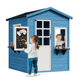 Garvee Cedar Wooden Kids Outdoor Playhouse - Spacious Backyard Cottage with Chalkboard, Windows, Flower Boxes & Working Door - Easy Assembly, Ages 3-10 - Blue