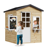 Garvee Cedar Wooden Kids Outdoor Playhouse - Spacious Backyard Cottage with Chalkboard, Windows, Flower Boxes & Working Door - Easy Assembly, Ages 3-10 - Wood Color