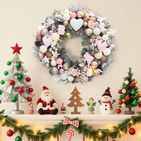 Garvee 24 Inch Prelit Christmas Wreath, Waterproof Battery Operated Light-Up Christmas Wreaths with 20 Led, Heart & Gift Box Ornaments, Xmas Decoration for Indoors Outdoors, Pink