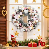 Garvee 24 Inch Prelit Christmas Wreath, Waterproof Battery Operated Light-Up Christmas Wreaths with 20 Led, Heart & Gift Box Ornaments, Xmas Decoration for Indoors Outdoors, Pink