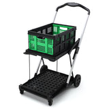 Garvee Foldable 2-Tier Shopping Cart with Wheels - Aluminum Frame Utility Cart w/Removable Crate for Groceries and Outdoor Activities - Black&Green