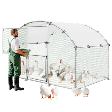Garvee Upgrade Large Metal Chicken Coop with Feeder Door & Escape-Proof Design, Outdoor Domeroof Walk-in Poultry Cage with Waterproof Anti-UV Cover, Up to 10 Chickens,for Yard or Farm 6.6x 9.8x6.6FT