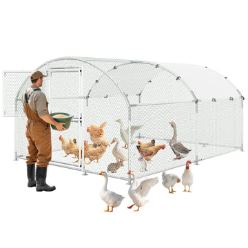 Garvee Upgrade Large Metal Chicken Coop with Feeder Door & Escape-Proof Design, Outdoor Domeroof Walk-in Poultry Cage with Waterproof Anti-UV Cover, Up to 20 Chickens,for Yard or Farm 13x 9.8x6.6FT