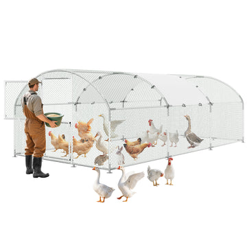 Garvee Upgrade Large Metal Chicken Coop with Feeder Door & Escape-Proof Design, Outdoor Domeroof Walk-in Poultry Hen with Waterproof Anti-UV Cover, Up to 30 Chickens,for Yard or Farm 19.7x 9.8x6.6FT
