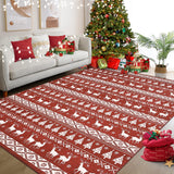 Garvee Festive Christmas Tree & Deer Rug with Snowflakes, Red 5x7 Soft Low Pile Washable Carpet, Non-Slip Red Holiday Rug for Living Room Bedroom - Red Background
