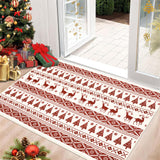 Garvee White 2x3 Small Christmas Rug with Deer, Tree & Snowflake, Red Washable Low Pile Non-Slip Accent Rug/Mat, Holiday Decor for Entryway, Kitchen, Bedroom, Nursery - Red & White