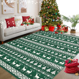 Garvee Festive Christmas Tree & Deer Rug with Snowflakes, Green 5x7 Soft Low Pile Washable Carpet, Non-Slip Red Holiday Rug for Living Room Bedroom - Green