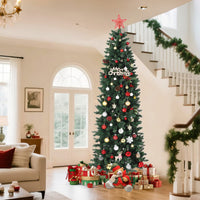 Garvee 12ft Christmas Tree, Prelit Artificial Pencil Xmas Tree with Dual-color LED Lights, Easy Assemble, Xmas Decor for Home Party Office Mall Holiday