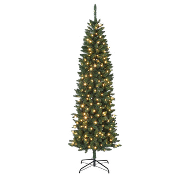 Garvee 9ft Christmas Tree, Prelit Artificial Pencil Xmas Tree with Dual-color LED Lights, Easy Assemble, Xmas Decor for Home Party Office Mall Holiday