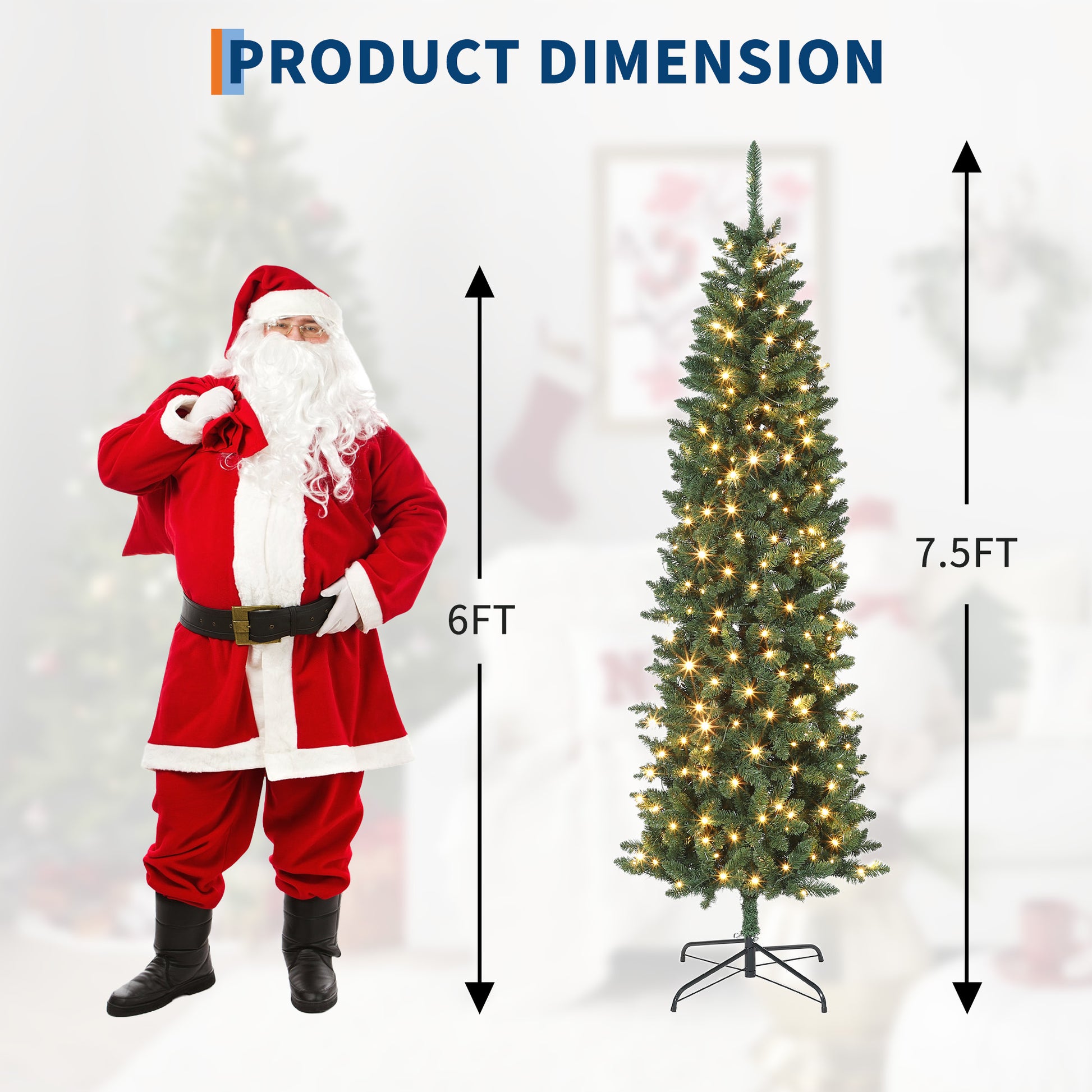 Garvee 7.5ft Christmas Tree, Prelit Artificial Pencil Xmas Tree with Dual-color LED Lights, Easy Assemble, Xmas Decor for Home Party Office Mall Holiday
