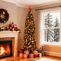 Garvee 6ft Christmas Tree, Prelit Artificial Pencil Xmas Tree with Dual-color LED Lights, Easy Assemble, Xmas Decor for Home Party Office Mall Holiday