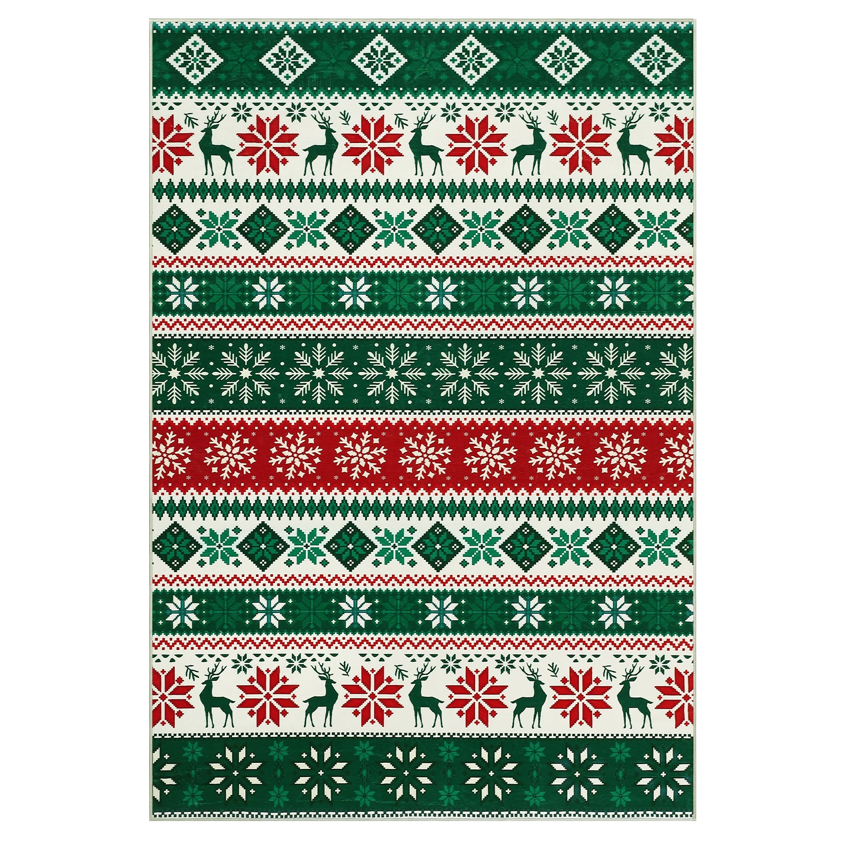 Garvee Christmas Rug 8x10 Green Non Slip Washable Polyester Reindeer Snowflake Print Living Room Nursery Bedroom Dining Room