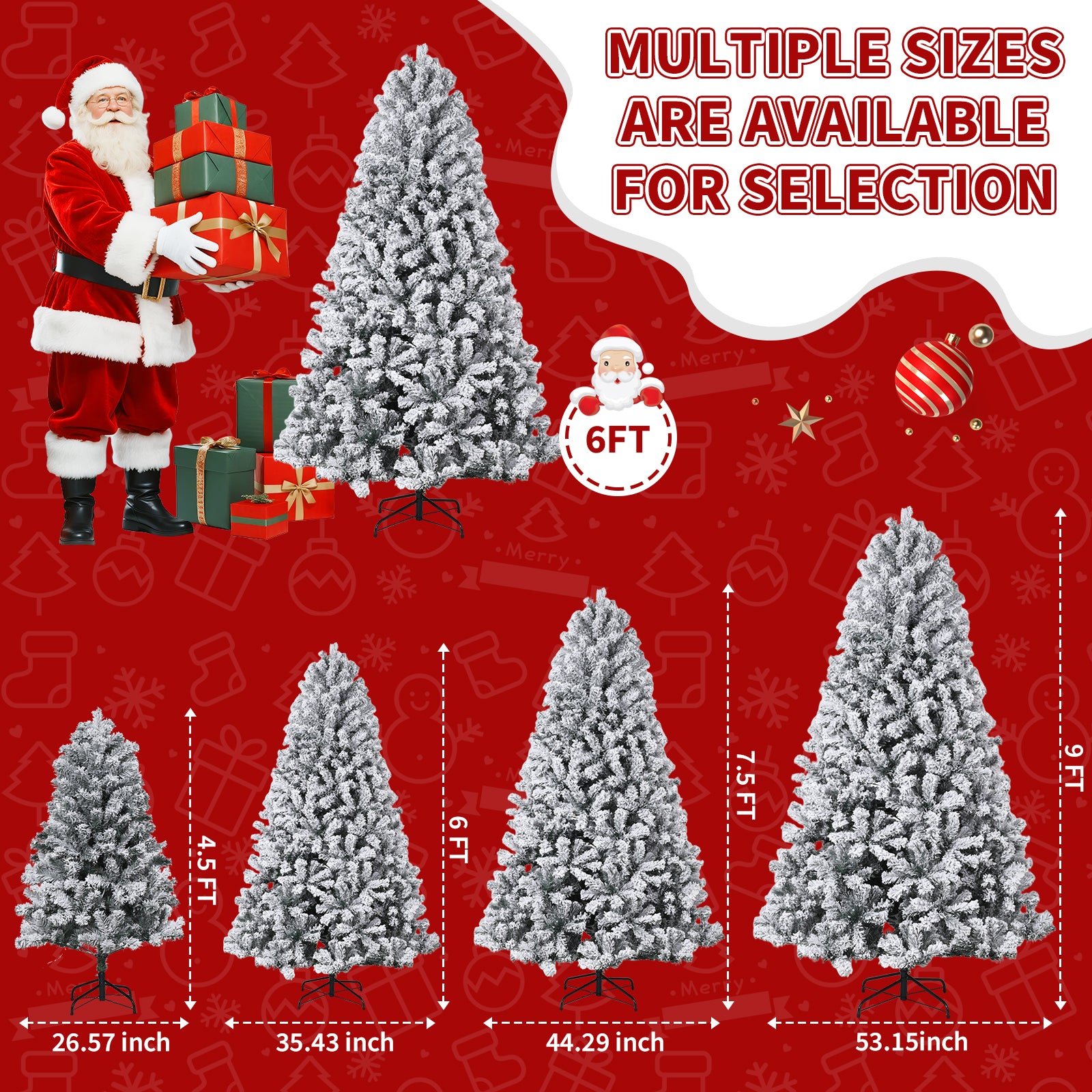 Garvee 4.5FT Pre-Lit Artificial Christmas Tree with 100 Warm White LEDs, Snow-Flocked 340 PVC Branches, Foldable Stand, Easy Assembly for Home Office